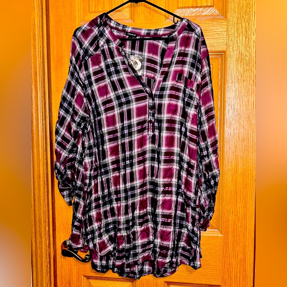 Torrid Purple Plaid Twill Tunic